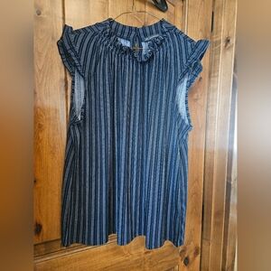 Adrianna Papell Navy and White Striped Sleeveless Blouse